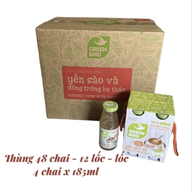 Thùng 48 chai Yến sào và Đông trùng hạ thảo Green Bird - 12 lốc 4 chai/lốc 185ml - Giá 1.190.000 VND