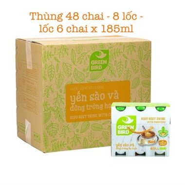 Thùng 48 chai Yến sào và Đông trùng hạ thảo Green Bird - 12 lốc 4 chai/lốc 185ml - Giá 1.190.000 VND