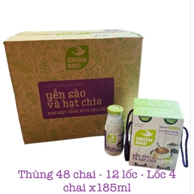 Thùng 48 chai Yến sào và Đông trùng hạ thảo Green Bird - 12 lốc 4 chai/lốc 185ml - Giá 1.190.000 VND