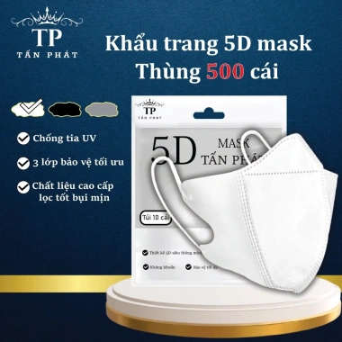 Thùng 500 Cái Khẩu Trang 5D Tấn Phát Giá 42.000 VNĐ Bảo Vệ Cao Thoáng Khí Đa Dụng