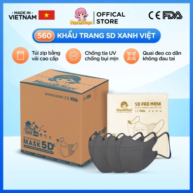 Thùng 560 Túi Vải Khẩu Trang 5D Hannah Seyo - Chống UV, Nắng, Bụi Mịn 3 Lớp, 175k
