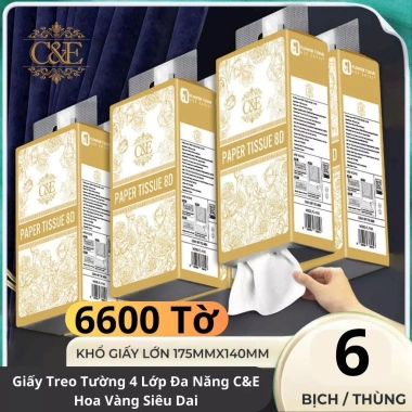 Thùng 6 Bịch 6.000 Tờ Giấy Treo Đa Năng Hoa Vàng C&E 4 Lớp – Chính Hãng, Bền, Giá Tốt