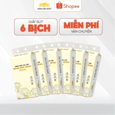 Thùng 6 bịch giấy rút treo tường Bông Sen Vàng - tặng 3 móc treo, giảm còn 158.500₫