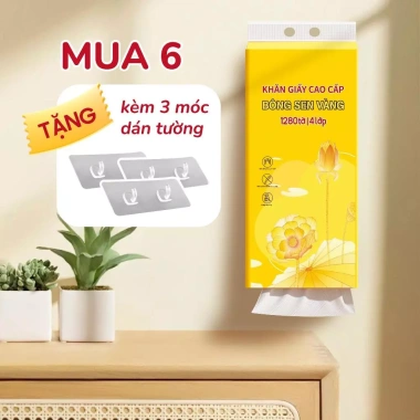 Thùng 6 bịch giấy rút treo tường Bông Sen Vàng - tặng 3 móc treo, giảm còn 158.500₫