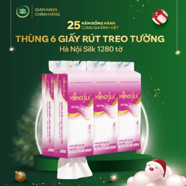 Thùng 6 Bịch Giấy Rút Treo Tường Hanoi Silk Mềm Dai Thấm Nước Không Rách 1.280 Tờ Tặng Móc Treo