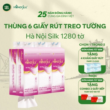 Thùng 6 Bịch Giấy Rút Treo Tường Hanoi Silk Mềm Dai Thấm Nước Không Rách 1.280 Tờ Tặng Móc Treo