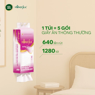 Thùng 6 Bịch Giấy Rút Treo Tường Hanoi Silk Mềm Dai Thấm Nước Không Rách 1.280 Tờ Tặng Móc Treo