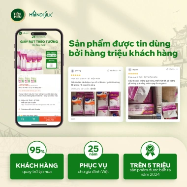 Thùng 6 Bịch Giấy Rút Treo Tường Hanoi Silk Mềm Dai Thấm Nước Không Rách 1.280 Tờ Tặng Móc Treo