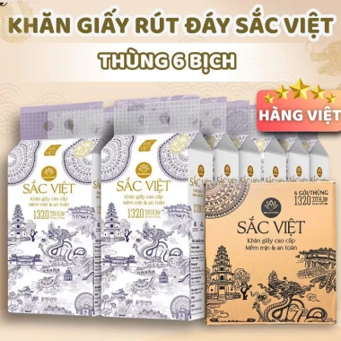 Thùng 6 bịch giấy rút treo tường Sắc Việt 1.320 tờ 4 lớp mềm mịn 100% bột gỗ - giá 70.000₫