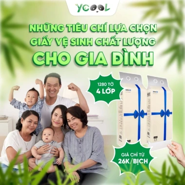 Thùng 6 bịch Giấy vệ sinh treo tường YCOOL bột gỗ nguyên chất 1.280 tờ 4 lớp giá 146.000 VND