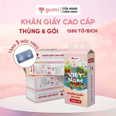 Thùng 6 bịch Khăn Giấy Gumi treo tường an toàn, tặng 3 móc, giá ưu đãi 104.600₫