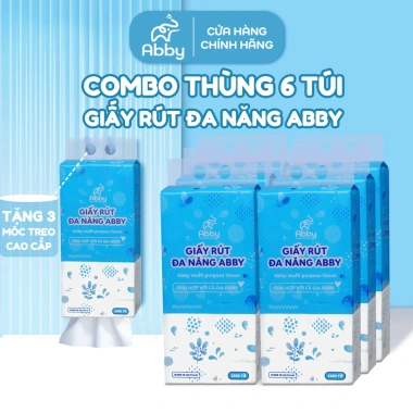 Thùng 6 Khăn Giấy Rút Treo Tường Abby 1.280 Tờ - Nhỏ Gọn, Cao Cấp, Đa Năng, 3 Móc Treo - Giá 175.705₫