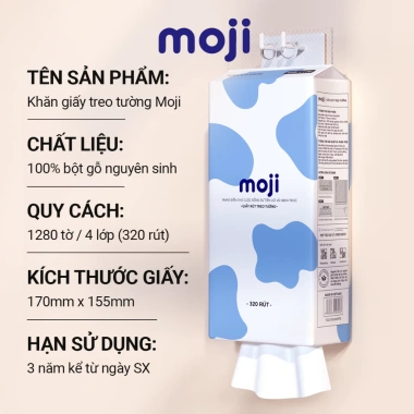 Thùng 6 túi Giấy rút treo tường MOJI 4 lớp 100% bột gỗ nguyên sinh không tẩy trắng - Tặng 3 móc treo, giảm giá tới 18% 2