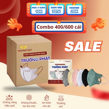 Thùng 600/400 khẩu trang 5D TRƯỜNG PHÁT kháng khuẩn, lọc bụi, chống UV - 35.000₫