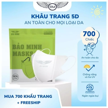 Thùng 700 khẩu trang 5D Bảo Minh - Kháng khuẩn, chống bụi, UV, chỉ 150.000đ