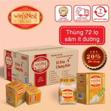 Thùng 72 lọ Yến sào winsNest Tổ yến chưng sẵn 20% nhân sâm, 70ml, ít đường, giá ưu đãi 2.808.000₫