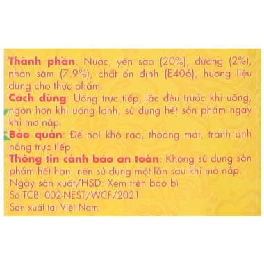 Thùng 72 lọ Yến sào winsNest Tổ yến chưng sẵn 20% nhân sâm, 70ml, ít đường, giá ưu đãi 2.808.000₫