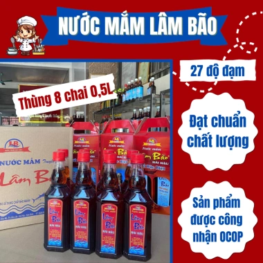 Thùng 8 chai 0,5L Nước Mắm Lâm Bão Nút Đỏ 27 độ đạm cốt cá Chính hãng giá 209.500₫