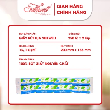 Thùng 9 gói giấy ăn rút lụa Silkwell khổ to 250 tờ 2 lớp mềm mịn không bụi – Giá ưu đãi 139.500₫ 3