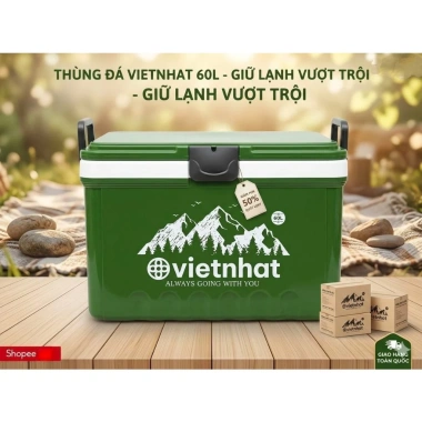 Thùng đá giữ nhiệt 60L 4 bánh xe, lỗ thoát nước – Di chuyển dễ dàng, giá 500k