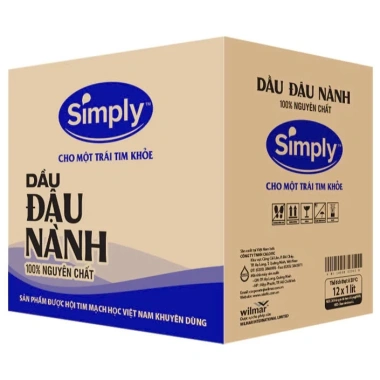 Thùng dầu ăn SIMPLY ĐẬU NÀNH GẠO LỨT 1L (12 chai) - Giá ưu đãi 850k, an toàn sức khỏe