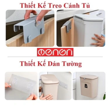 Thùng đựng rác nhựa PP NENON - nắp treo, cánh tủ hoặc dán tường, giảm giá 169k