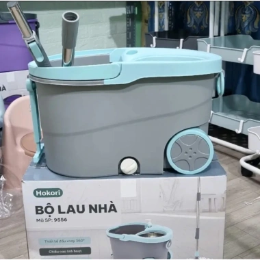 Thùng lau nhà Hokori - Cây lau xoay 360°, bông sợi cao, tay kéo, móc treo - 317.000₫