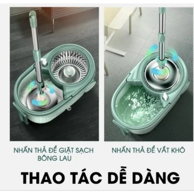 Thùng lau nhà Hokori - Cây lau xoay 360°, bông sợi cao, tay kéo, móc treo - 317.000₫