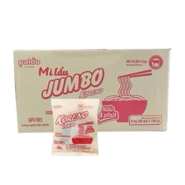 Thùng Mì lẩu Koreno Jumbo 80 gói – Vị Kim Chi & Bò Cay, Giá chỉ 165.620₫