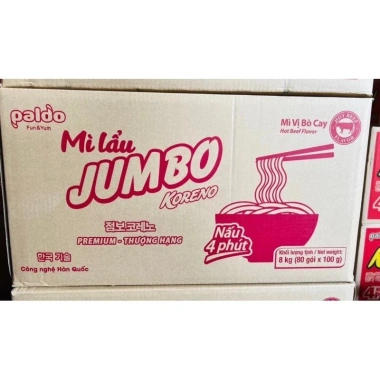 Thùng Mì lẩu Koreno Jumbo 80 gói – Vị Kim Chi & Bò Cay, Giá chỉ 165.620₫