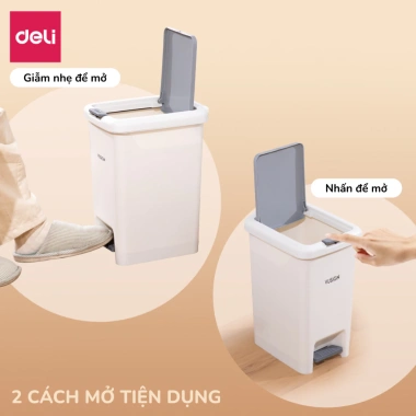 Thùng rác đạp chân Deli 10-15L chữ nhật nắp đậy chống mùi phòng khách & ngủ 2 Thùng rác đạp chân Deli 10-15L chữ nhật nắp đậy chống mùi phòng khách & ngủ 2