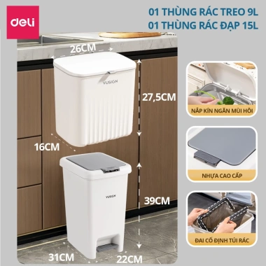 Thùng rác đạp chân Deli 10-15L chữ nhật nắp đậy chống mùi phòng khách & ngủ 12 Thùng rác đạp chân Deli 10-15L chữ nhật nắp đậy chống mùi phòng khách & ngủ 12