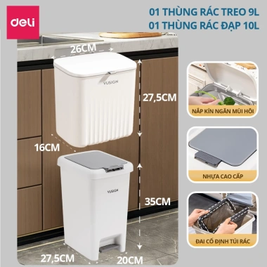Thùng rác đạp chân Deli 10-15L chữ nhật nắp đậy chống mùi phòng khách & ngủ 13 Thùng rác đạp chân Deli 10-15L chữ nhật nắp đậy chống mùi phòng khách & ngủ 13