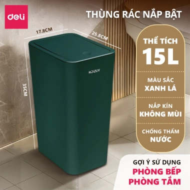 Thùng rác đạp chân Deli 10-15L chữ nhật nắp đậy chống mùi phòng khách & ngủ 24 Thùng rác đạp chân Deli 10-15L chữ nhật nắp đậy chống mùi phòng khách & ngủ 24