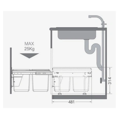 Thùng rác Hafele 400mm 2x15L – Lắp âm tủ gọn gàng, tiện dụng, giảm giá 18%