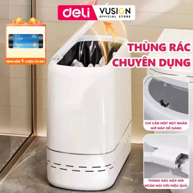 Thùng rác nắp bật 15L DELIxVUSIGN chống thấm khử mùi - phù hợp phòng khách, bếp, tắm, tặng túi rác