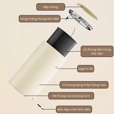 Thùng Rác Thép Cao Cấp TR040 Đạp Chân Nắp Chống Ồn Tráng Men Sang Trọng cho Văn Phòng & Gia Đình - 269k