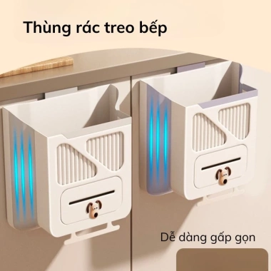 Thùng rác treo tủ bếp gấp gọn thông minh 7L/10L, ngăn túi rác, treo tường