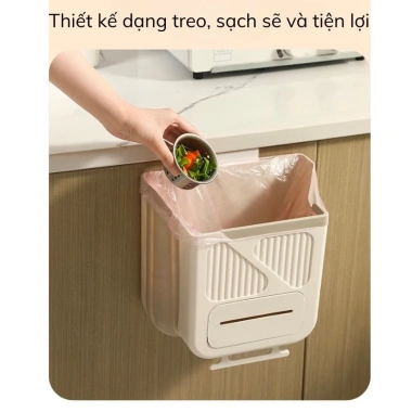 Thùng rác treo tủ bếp gấp gọn thông minh 7L/10L, ngăn túi rác, treo tường