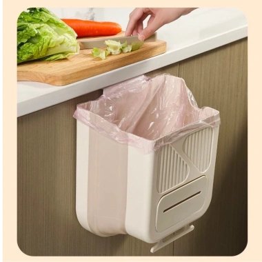 Thùng rác treo tủ bếp gấp gọn thông minh 7L/10L, ngăn túi rác, treo tường