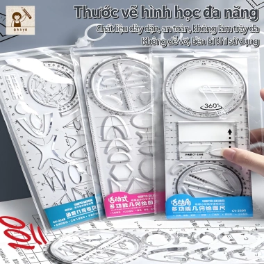Thước kẻ đa năng 5 trong 1, thước đo hình học xoay 360°, combo học tập 10.900đ