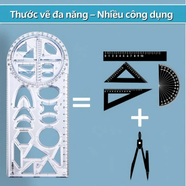 Thước kẻ đa năng 5 trong 1, thước đo hình học xoay 360°, combo học tập 10.900đ