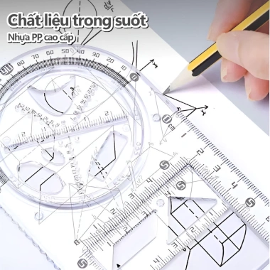 Thước kẻ đa năng 5 trong 1, thước đo hình học xoay 360°, combo học tập 10.900đ