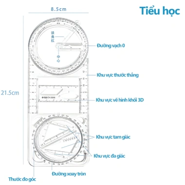 Thước kẻ đa năng 5 trong 1, thước đo hình học xoay 360°, combo học tập 10.900đ
