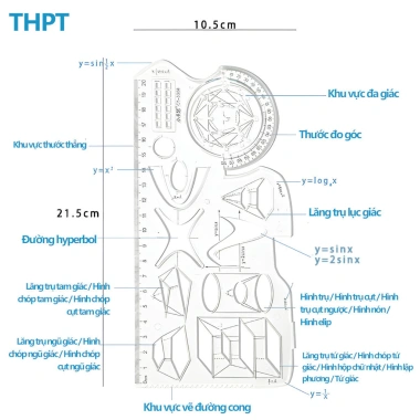 Thước kẻ đa năng 5 trong 1, thước đo hình học xoay 360°, combo học tập 10.900đ