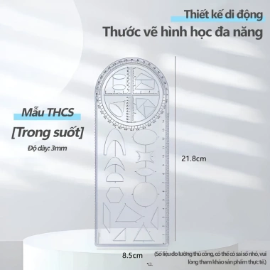 Thước kẻ đa năng 5 trong 1, thước đo hình học xoay 360°, combo học tập 10.900đ