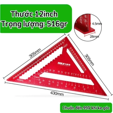 Thước ke góc tam giác hợp kim nhôm 12 đến 7 inch, góc 90 độ chỉ 89.000 VND 10