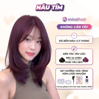 Thuốc nhuộm tóc Minzihair Nâu Tím lên từ nền tự nhiên, không tẩy, chỉ 77.000đ Thuốc nhuộm tóc Minzihair Nâu Tím lên từ nền tự nhiên, không tẩy, chỉ 77.000đ