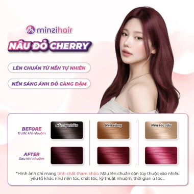 Thuốc nhuộm tóc Nâu Đỏ Cherry không tẩy, lên nền tự nhiên - Minzihair 149.000₫ 3 Thuốc nhuộm tóc Nâu Đỏ Cherry không tẩy, lên nền tự nhiên - Minzihair 149.000₫ 3