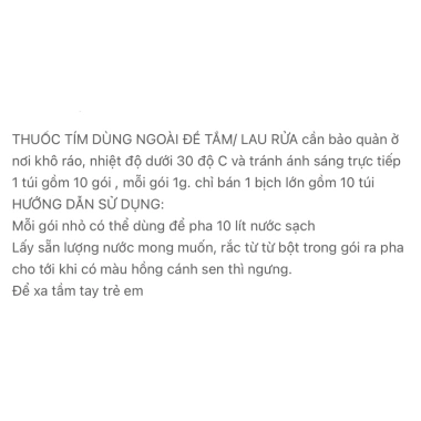 Thuốc Tím Dùng Ngoài 10 Gói - Tắm & Lau Rửa, Diệt Vi Khuẩn, Giảm Mùi, Giá 30.000₫